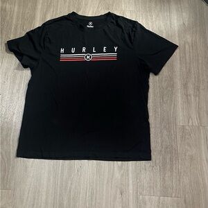 Hurley Black Short-Sleeve Tee with Red and White Chest Stripes